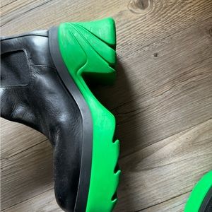 Bottega Veneta Flash Knee High Boot EU 38 US 8 Black Green Platform Tall Chelsea